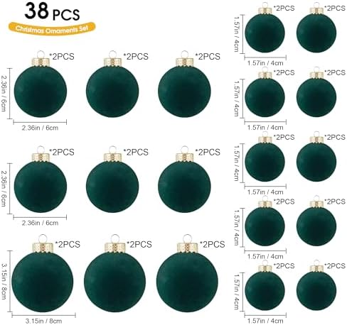 Velvet Christmas Ornaments Set 38Pcs Flocked Shatterproof Christmas Ornaments for Christmas Tree Decorations Xmas Decorative Hanging Christmas Ball Ornaments for Holiday Home Decor - Image 2