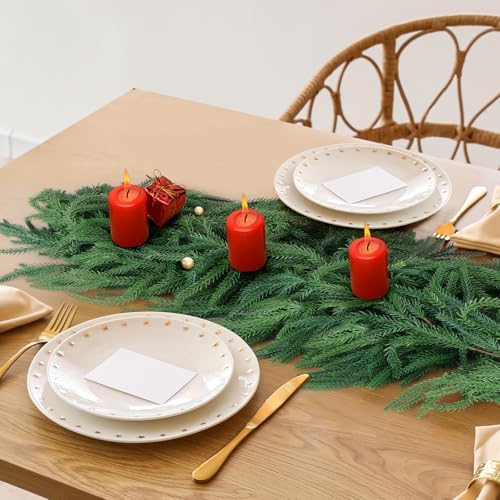 4 Pack Christmas Norfolk Pine Garlands 6FT, Real Touch Greenery - Image 2
