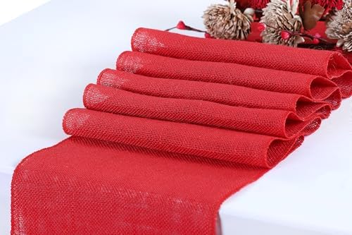 MDS® Pack of 5 Natural Burlap Table Runner, 12 x 72 Inch, Jute Rustic Farmhouse Boho Table Decor for Wedding Reception, Dining Table, Bridal Shower, Baby Shower & Party Decorations - Red - Image 2
