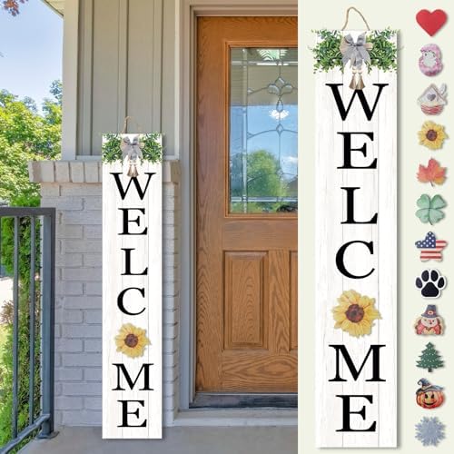 Interchangeable Welcome Sign for Front Porch Standing 47"X8", White by TQianJiang