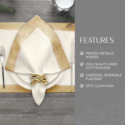 Villeroy & Boch Metallic Brushstroke Modern Linen Blend Placemat Set, 14 Inches x 20 Inches, Set of 4, Ivory and Gold - Image 4