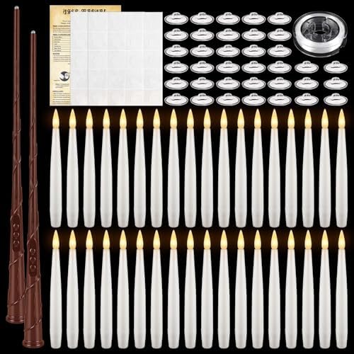 36 Pcs Halloween LED Magic Hanging Floating Candles, Taper Flickering Flameless with 2 Magic Wands - Candle Set for Halloween, Christmas, Weddings, Birthdays & Fantasy Ambiance... - Image 3