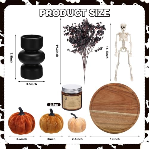 Pinkunn 13 Pcs Halloween Wood Tray Centerpiece Black Vase Skeleton Pumpkin - Image 2