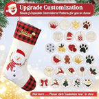 Personalized Christmas Stockings with Embroidered Name & Monogram,Custom 3D Xmas Character Stocking 4 Pack 18” Large,Santa,Snowman & Reindeer Fireplace Hanging Red Burlap Plaid Stockings(D) - Image 5