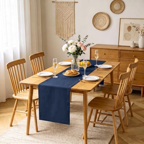 Linen Navy Blue Table Runner 14 x 108 Inch Farmhouse Home Decor - Image 4