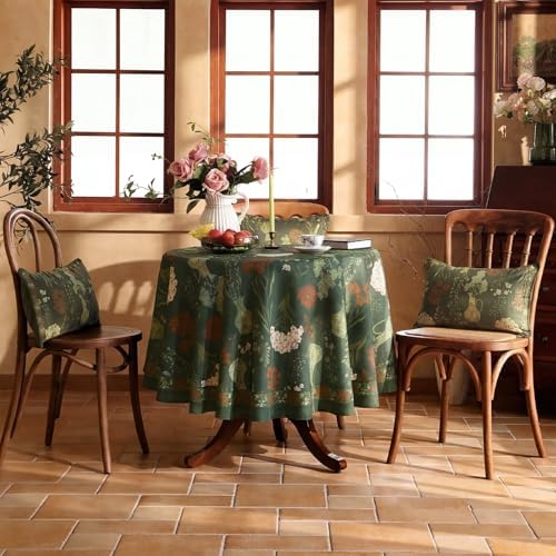 ISAENNE Designer Vintage Green Round Tablecloth,Diameter 67" - Image 2