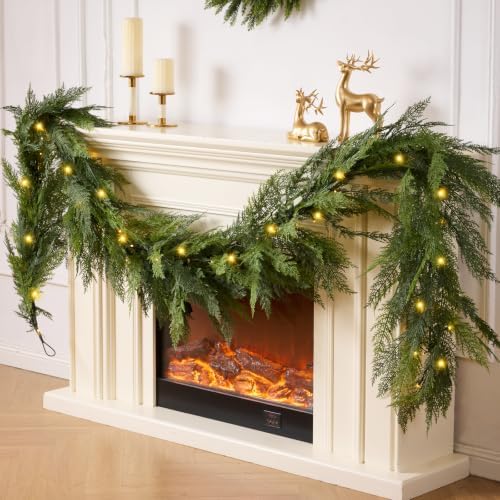 6 FT 2Pcs Prelit Realistic Faux Pine Cedar Garland for Christmas Decor Home - Image 4