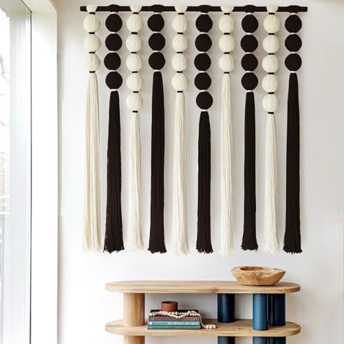 Macrame Wall Hanging Black White Sphericity Fiber Yarn Art 39"W*39"L - Image 3