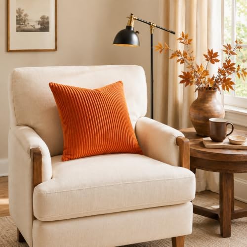 Topfinel Fall Burnt Orange Decorative Throw Pillows Covers 24x24 Inch Set of 4,Yellow Green Gradient Series Corduroy Striped Square Pillow Case,Western Modern Cushion Cover for Couch Sofa Bedroom - Image 3