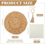 24 PCS Round Woven Placemats Set, 8 Boho Rattan Tablemats 13" Natural Water Hyacinth Farmhouse Place Mats with 8 Napkin, 8 Wooden Beads Napkin Ring for Kitchen Dining Table Decor Wedding Christmas - Image 2