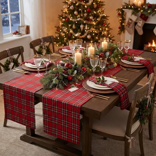 6 Pcs 72 x 13'' Christmas Table Runner, Red - Image 6