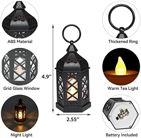 12-Pack Mini Lanterns, Small Candle Lanterns Decorative, Black Tea Light Lantern, Ramadan Eid Decor, Table Centerpiece for Wedding Halloween Christmas, Easter Decorations, Battery Included - Image 6