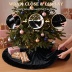 Skylety 48" Velvet Christmas Tree Skirt with Faux Fur Trim,Black - Image 5