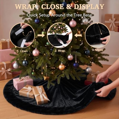 Skylety 48" Velvet Christmas Tree Skirt with Faux Fur Trim,Black - Image 5