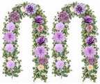 Waipfaru 2 Pcs Flower Garland, 6Ft Eucalyptus Garland with Flowers, Rose Floral Vines for Wedding Reception Table Mantle Room Spring Summer Decor (Purple) by Waipfaru
