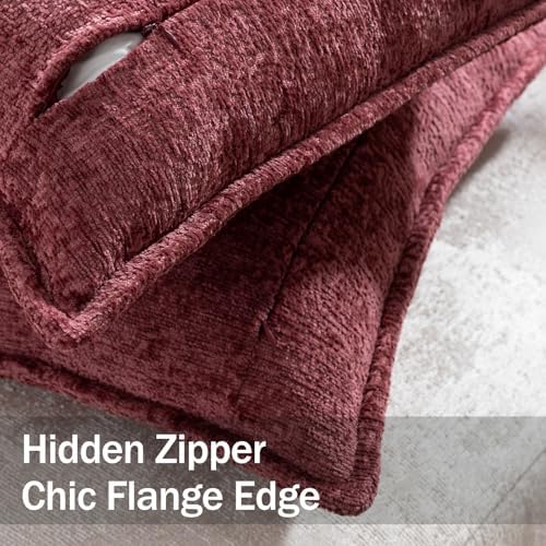 DEZENE Pack of 2 Christmas Burgundy Fall Decorative Throw Pillow Covers 24x24 Cozy Soft Chenille Accent Vintage Square Couch Pillow Covers for Home Decor Bed Sofa Living Room - Image 2