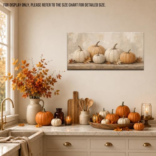 WAXWHELK Pumpkin Fall Canvas Wall Art Beige Neutral Autumn Painting Pictures Rustic Farmhouse Thanksgiving Home Decor Artwork for Living Room Bedroom (12"x24") - Image 3