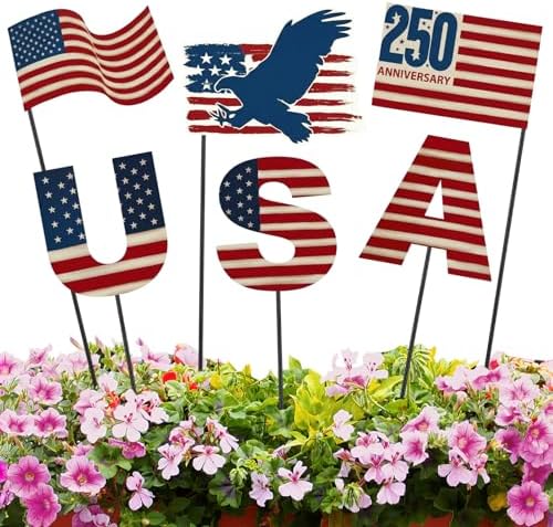 Pickmesh 6 Pcs 4th of July Outdoor Decor Metal Yard Signs 12 Inch USA Eagle by Pickmesh