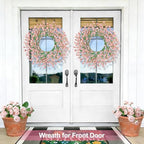 24" Spring Wreaths for Front Door Not Withering Artificial Floral Wreath with Wildflowers Summer Decorations for Indoor Outdoor Window Wall Farmhouse Porch Wedding Easter Home Decor Pink - Image 6