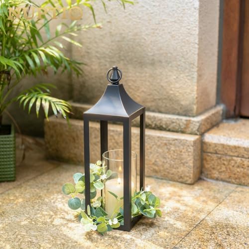 NUPTIO Black Metal Outdoor Lantern: Hurricane Glass Candle Holder for Porch - Image 3