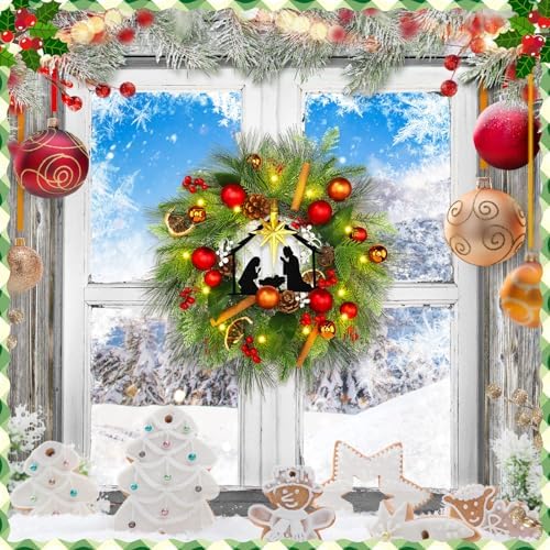 Knitgrip Gold Nativity Scene Pre-Lit Christmas Wreaths for Front Door - Image 6