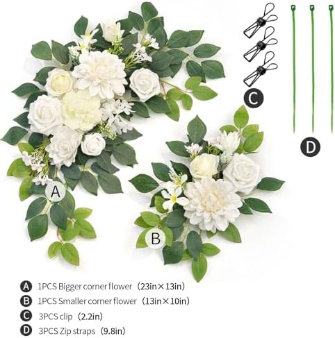 Wedding Decor (Pack of 2) Welcome Sign Flower Backdrop Garland for Ceremony Reception Wall Easel Home Decoration Entryway Faux Outdoor Board Head Table Decor (White) - Image 3