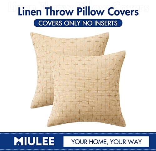 MIULEE Pack of 2 Decorative Burlap Linen Throw Pillow Covers Modern Farmhouse Pillowcase Rustic Woven Textured Cushion Cover for Sofa Couch Bed 24x24 Inch Light Yellow - Image 6