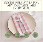 Cloth Napkins Set of 12, 100% Cotton Reusable Gingham Printed Dinner Napkins, 18x18” Washable Table & Kitchen Napkins for Home, Dining, Party, Pink & White - Image 5