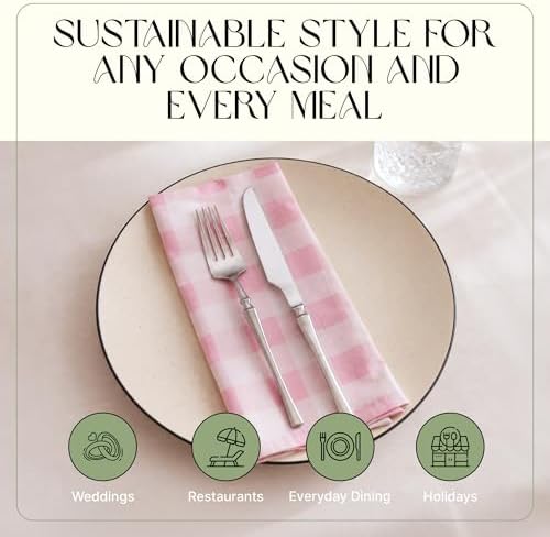 Cloth Napkins Set of 12, 100% Cotton Reusable Gingham Printed Dinner Napkins, 18x18” Washable Table & Kitchen Napkins for Home, Dining, Party, Pink & White - Image 5