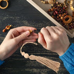KALLORY 12 X Wooden Bead Tassel Strings Wood Jute Rope Boho - Image 4