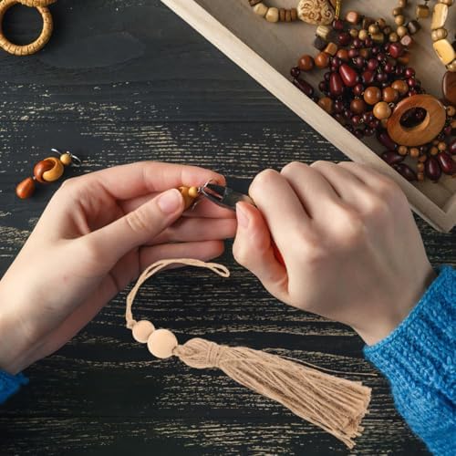 KALLORY 12 X Wooden Bead Tassel Strings Wood Jute Rope Boho - Image 4