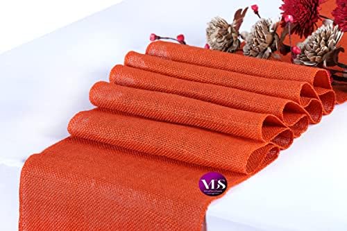 VDS Pack of 15, Burlap Table Runner 100% Natural Jute Rustic Hessian Table Cloth Centrepiece for Wedding Bridal Shower Birthday Event Party Banquet Table Decoration (Size 12X108 Inch)(Orange) - Image 3