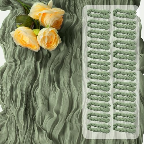 16 Pack Green Cheesecloth Table Runner, 120” Boho Gauze Fabric Runner Vintage Rustic Decor for Wedding Banquet Birthday Holiday Dining Table by Sintario
