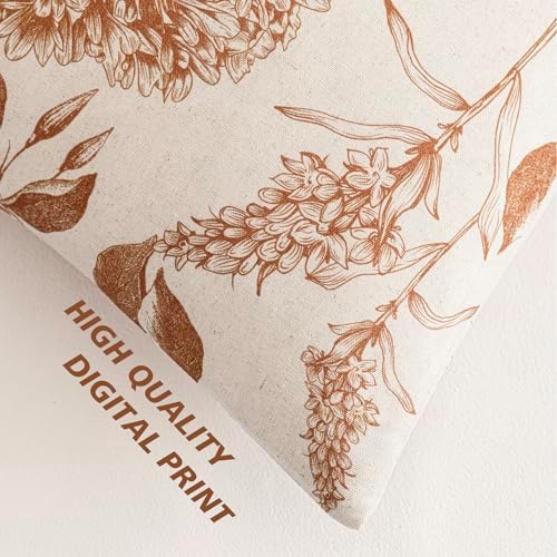 Foindtower Set of 2 Linen Floral Throw Pillow Covers Vintage Accent Print Decorative Cozy Cushion Covers Farmhouse Boho Home Decor for Sofa Chair Couch Bedroom Living Room,22×22 Inch,Autumn Orange - Image 3