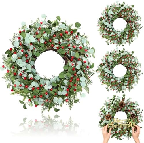 Zeyune 4 Pcs 14" Christmas DIY Green Wreath Artificial Wreath, Chic Style by Zeyune