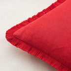 MIULEE Boho Linen Fringe Decorative Euro Throw Pillow Covers Red 22x22 - Image 3