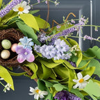 Glitzhome 24" Easter Wreath with Lavender and Bird Nest Spring Front Door Decoration Artificial Eggs Wreath for Home Party and Holiday Celebrations - Image 5