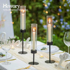 Hewory Black Hurricane Candle Holders: 12 PCS Tall Taper Candlestick Candle Holders Bulk for Candlesticks Candle Sticks Holder Decor for Table Centerpiece Wedding Party Christmas Decorations - Image 5