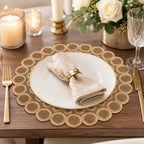 Myrish Handmade Beaded Decorative Placemats, Glass Bead Table Mats for Dining Table, Wedding, Holiday, Festival and Home Decor (Champagne Gold Round) - Image 2