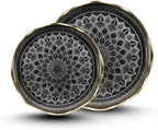 HOME ARCHIVE Round Serving Tray with with Handles Antique Look & Stylish Design Decorative Trays for Kitchen Round Ottoman Tray for Dinning Living Room & Home Decor Pack of 2 (Silver-Gold) by HOMEARCHIVE