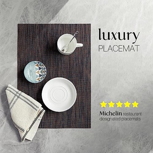 LEXMORE PlaceMats Set of 12 Vinyl/Plastic Woven Place Mats for Kitchen Table Indoor/Outdoor Washable PlaceMat Wipeable Dining Table Mats(Black/Brown) - Image 2