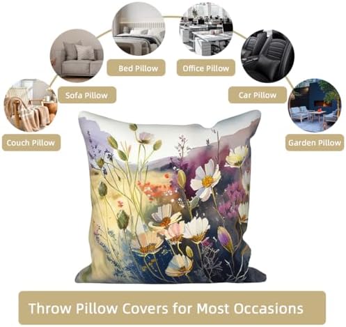 Wild Flower Throw Pillow Covers 24''x24'' Set of 4, Spring Blooming Floral Garden Pillowcases Colorful Printed Cushion Covers for Couch Sofa Home Bedroom Farmhouse Livingroom Patio Car - Image 7