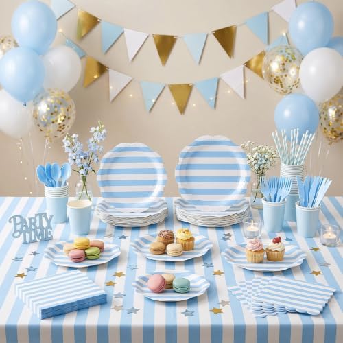 Funnymoom 434 Pcs Blue Striped Party Decorations Paper Plates Serves 48 - Image 4