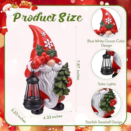 Capoda 8" Christmas Gnome with LED Light, Xmas Resin Holiday Figurine Decor - Image 2