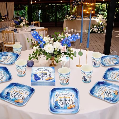 Ziliny 25 Set Hanukkah Party Supplies Chanukah Paper Goods, Square - Image 4