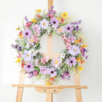 Spring Summer Wildflower Daisy Wreath for Front Door 18 Inch Artificial Colorful Flower Wreath for Indoor Outdoor Wall Festival Easter Home Farmhouse Wedding Decor - Image 2