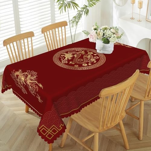 60x108inches Chinese Zodiac Dragon Lunar Tablecloth Happy Chinese New Year Asian Golden Dragon Cloud Print Table Cloth Washable and Reusable Fabric Table Cover for Kitchen Dining Home Decor by TTQYFNM