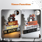 Halloween Decorations Indoor 9.4" 4-Tier Wooden Block Set with Glowing 3D Letters, Witch's House Topper, Battery Operated Spooky Halloween Décor Built-in Timer for Home, Mantel, Shelf, Table Decor - Image 5