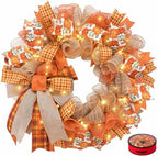 24 Inch Fall Wreaths for Front Door, Pumpkin Wreath by Presentastic