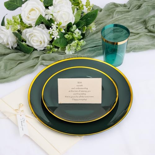 LIYH 180Pcs Green Plastic Plates, Gold Silverware Dinnerware Sets For Party - Image 6